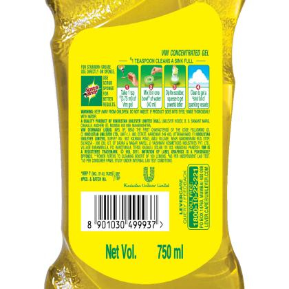 Vim Lemon Concentrated Dishwash Gel 750 ml